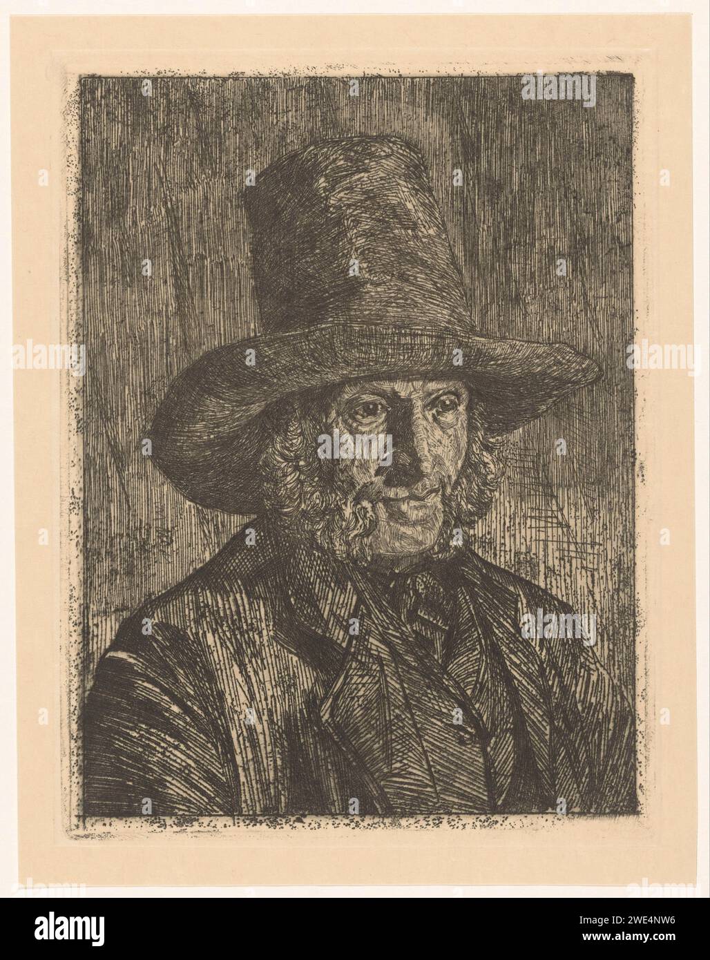 Portrait d'un homme inconnu, Martinus van Regteren Altena, 1876 - 1908 print l'homme porte un chapeau et porte des bakkebaarden. gravure de papier personnage historique anonyme représenté. casque : chapeau (+ vêtements pour hommes) Banque D'Images