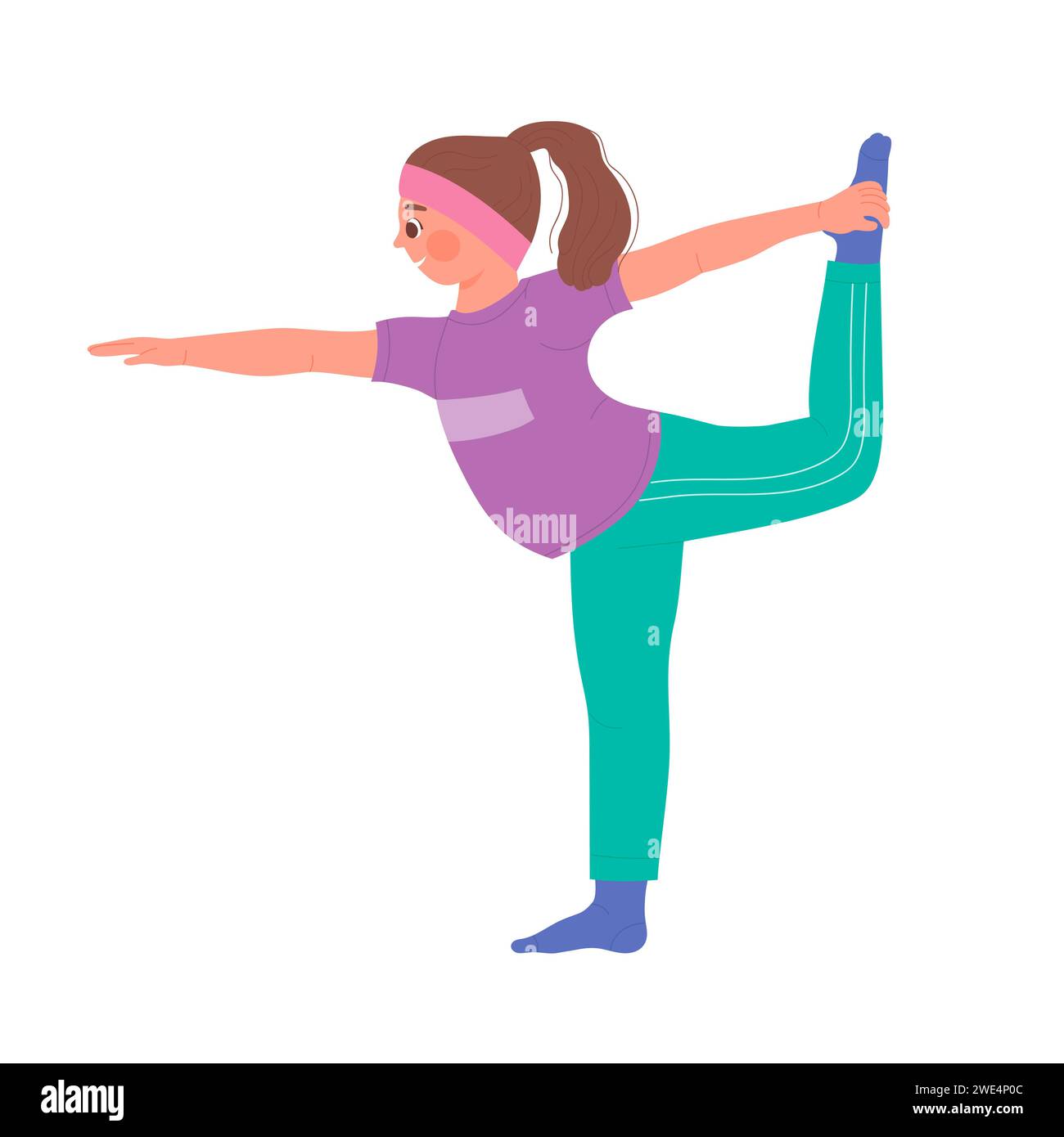 Petite fille active exerçant le yoga. Enfants pratiquant le yoga, illustration vectorielle de dessin animé de style de vie sain Illustration de Vecteur