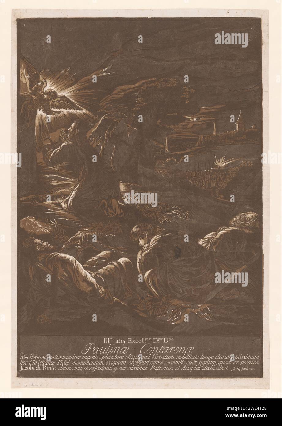 Christ dans le Hof van Getsemane, John Baptist Jackson, d'après Jacopo Bassano, 1745 papier imprimé la prière du Christ dans le jardin de Gethsémani pendant la nuit Banque D'Images
