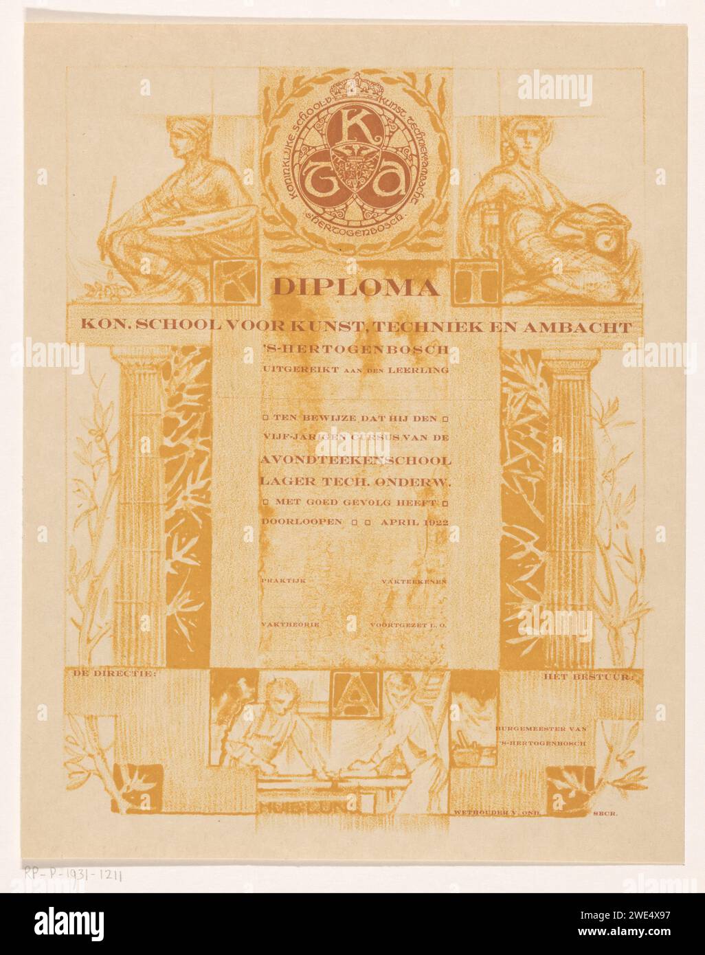Certificat Ancien D'anniversaire De Maître Artisan 1923 - Document Historique - Occasion