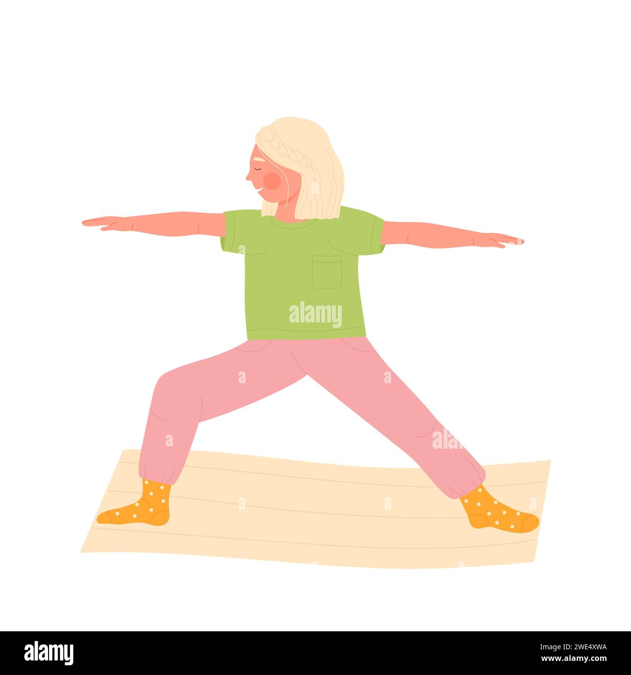 Petite fille dans la pose de yoga étirable. Enfants pratiquant le sport de yoga, illustration vectorielle de dessin animé de style de vie sain pour enfants Illustration de Vecteur