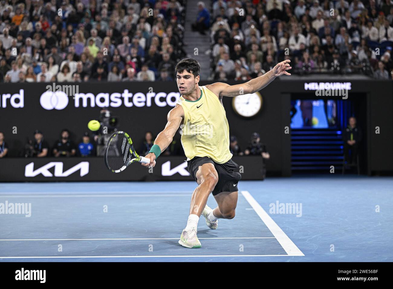 Carlos Alcaraz Garfia d'Espagne lors de l'Open d'Australie 2024, tournoi de tennis du Grand Chelem le 22 janvier 2024 au Melbourne Park à Melbourne, Australie Banque D'Images