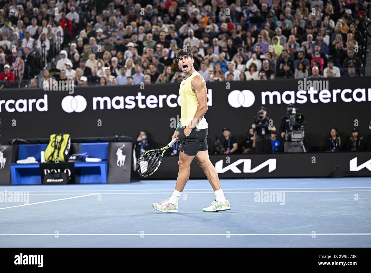 Carlos Alcaraz Garfia d'Espagne lors de l'Open d'Australie 2024, tournoi de tennis du Grand Chelem le 22 janvier 2024 au Melbourne Park à Melbourne, Australie Banque D'Images