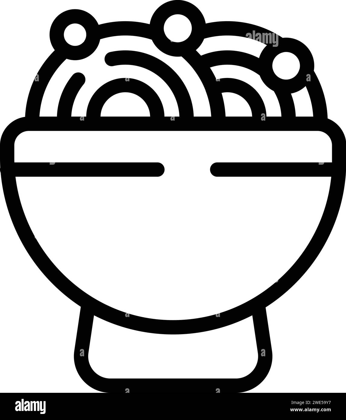 Vecteur de contour d'icône de soupe de bol. Marché des aliments frais. Crevettes de riz Illustration de Vecteur