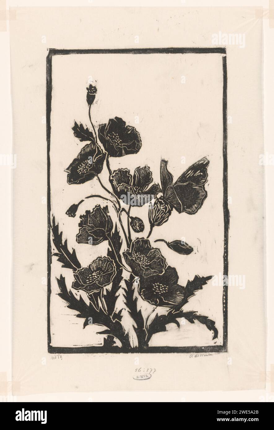 Coquelicots avec papillon, Janus de Winter, 1892 - 1951 imprimer papier japonais (papier fait main) fleurs : coquelicot. insectes : papillon Banque D'Images