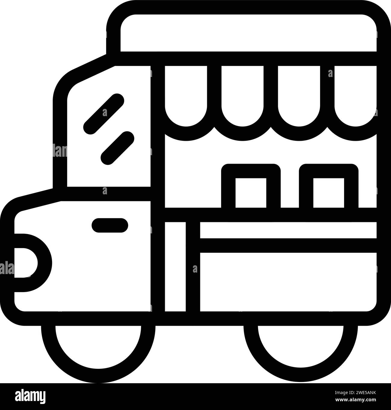 Vecteur de contour d'icône de soupe de camion de nourriture de rue. Marché frais. Bol asiatique Illustration de Vecteur