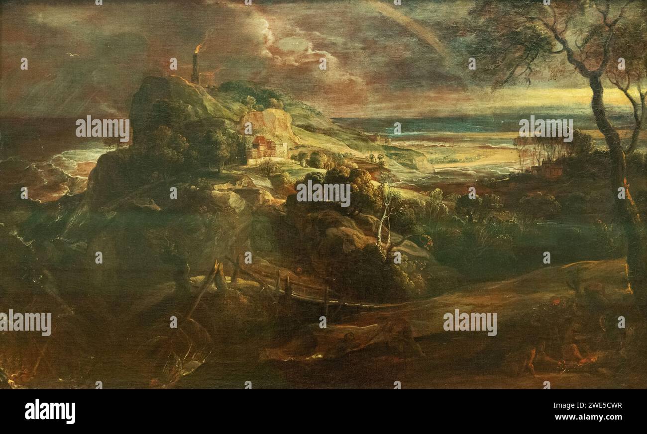 Pierre Paul Rubens peinture ; 'Paysage avec le naufrage de Paul', 1620-25 ; peinture de paysage Rubens ; peinture d'histoire du 17e siècle. Banque D'Images