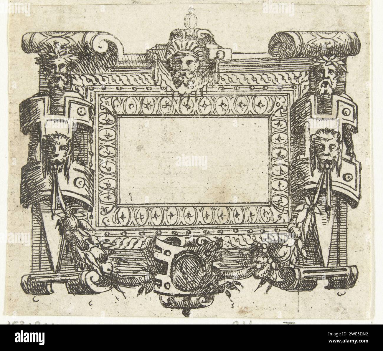 Cartouche rectangulaire entre deux Hermen, pris en rouleau, anonyme, c. 1500 - c. 1600 imprimé d'une série de 17 magazines. France (peut-être) gravure sur papier Banque D'Images