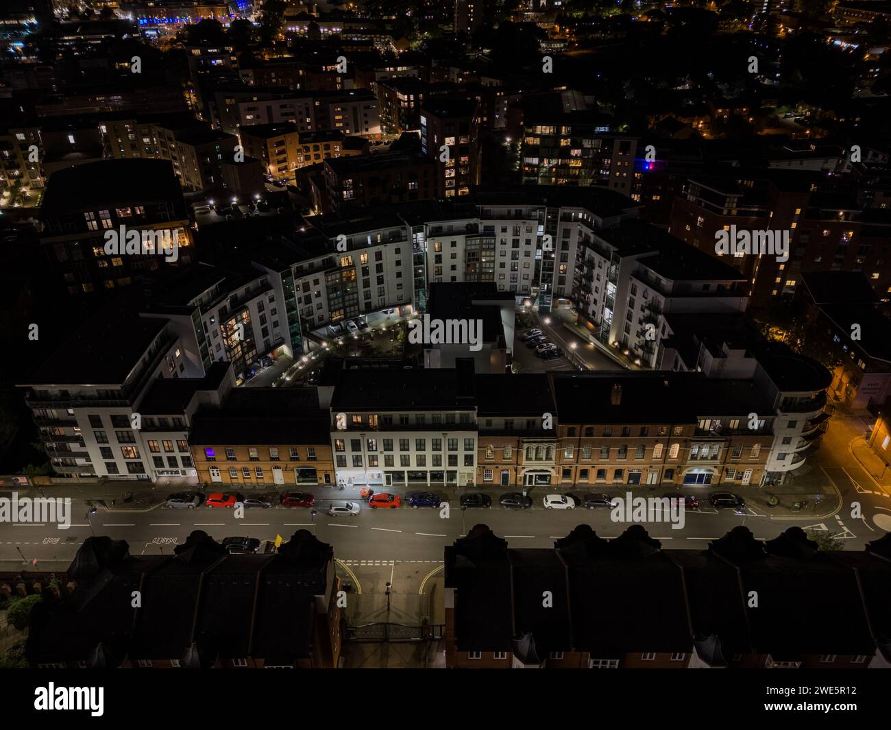 Birmingham depuis une vue de drone pendant la nuit Banque D'Images