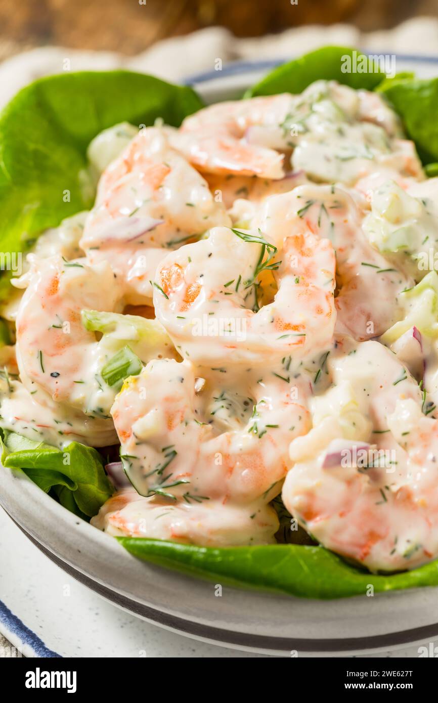 Salade de crevettes crémeuse maison à l'aneth et à la laitue Banque D'Images