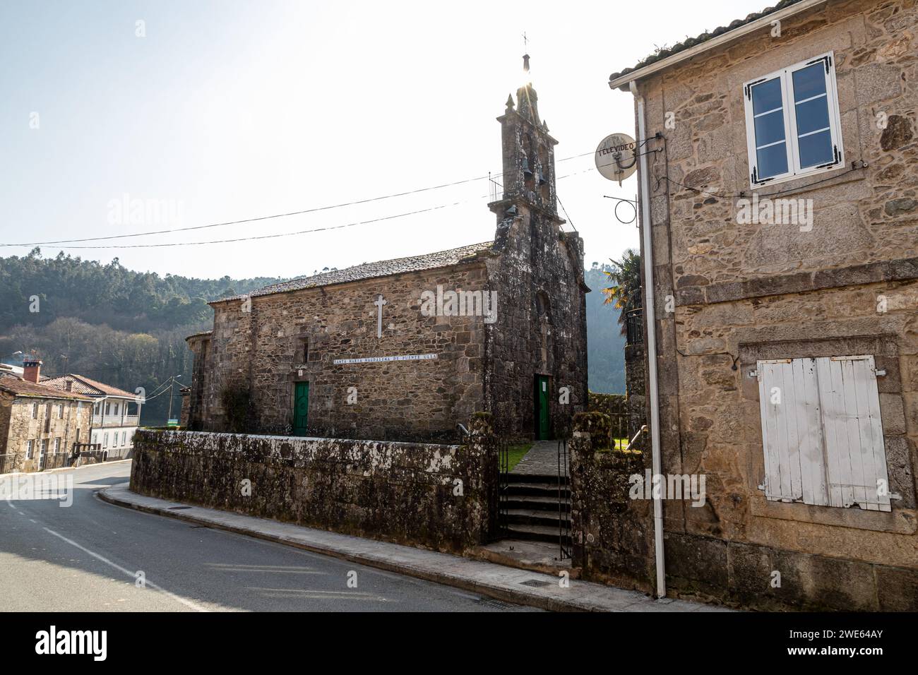 A Ponte Ulla, Espagne. L'église paroissiale de Santa Maria Magdalena, un temple catholique baroque galicien Banque D'Images