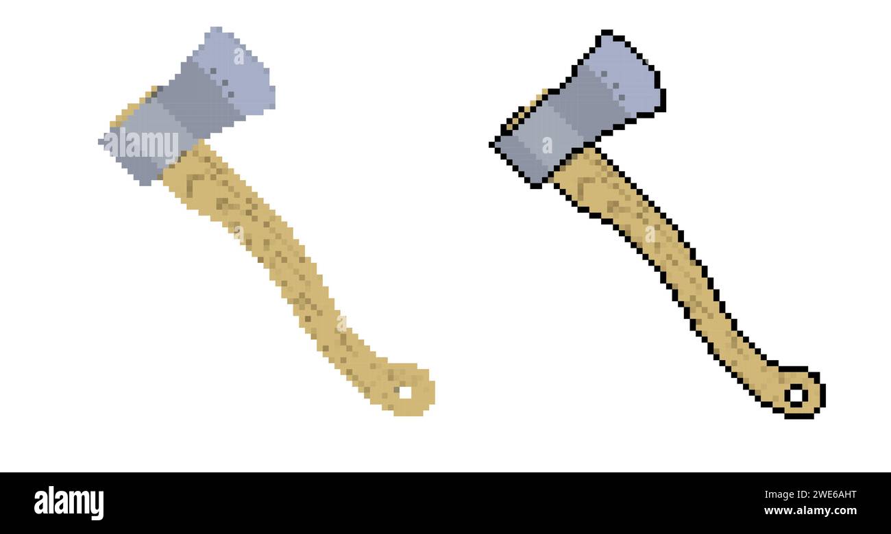Modèle Pixel Ax. Ensemble d'armes de jeu conceptuel. Illustration de Vecteur