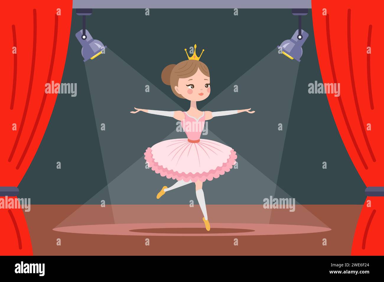ballerine dans une robe rose sur scène. illustration vectorielle plate. Illustration de Vecteur