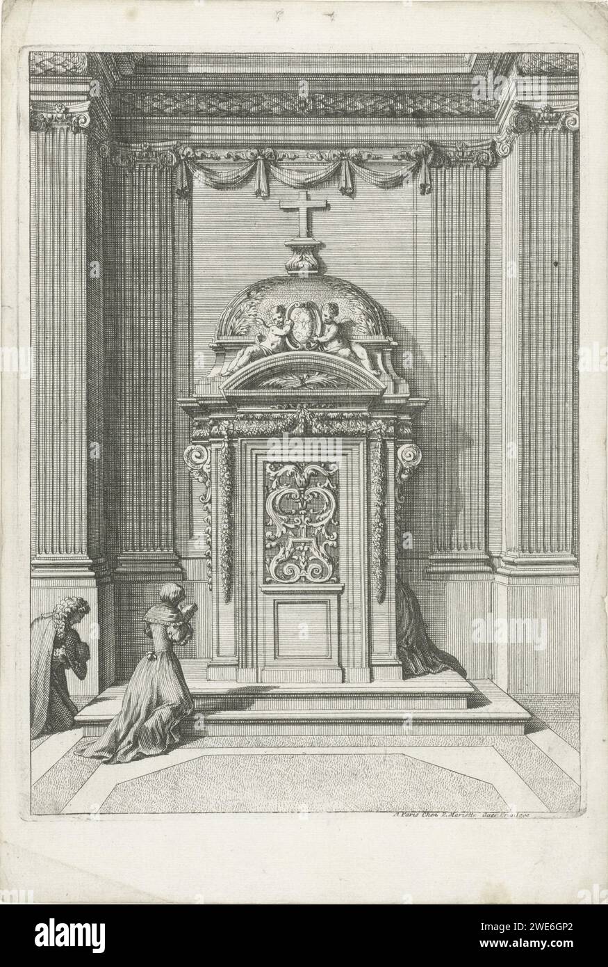 Confessionnal à NIS, Jean Lepaut, c. 1658 - c. 1670 imprimer Nich avec pilastres ioniques. Imprimeur : France (possiblement)après sa propre conception par : France (possiblement)éditeur : Paris papier gravure confessionnal  partie de la confession Banque D'Images