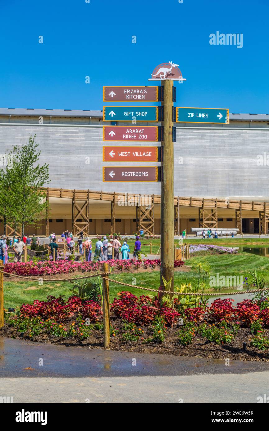 Directory guide les touristes à travers l'attraction Ark Encounter à thème historique près de Williamstown, Kentucky Banque D'Images