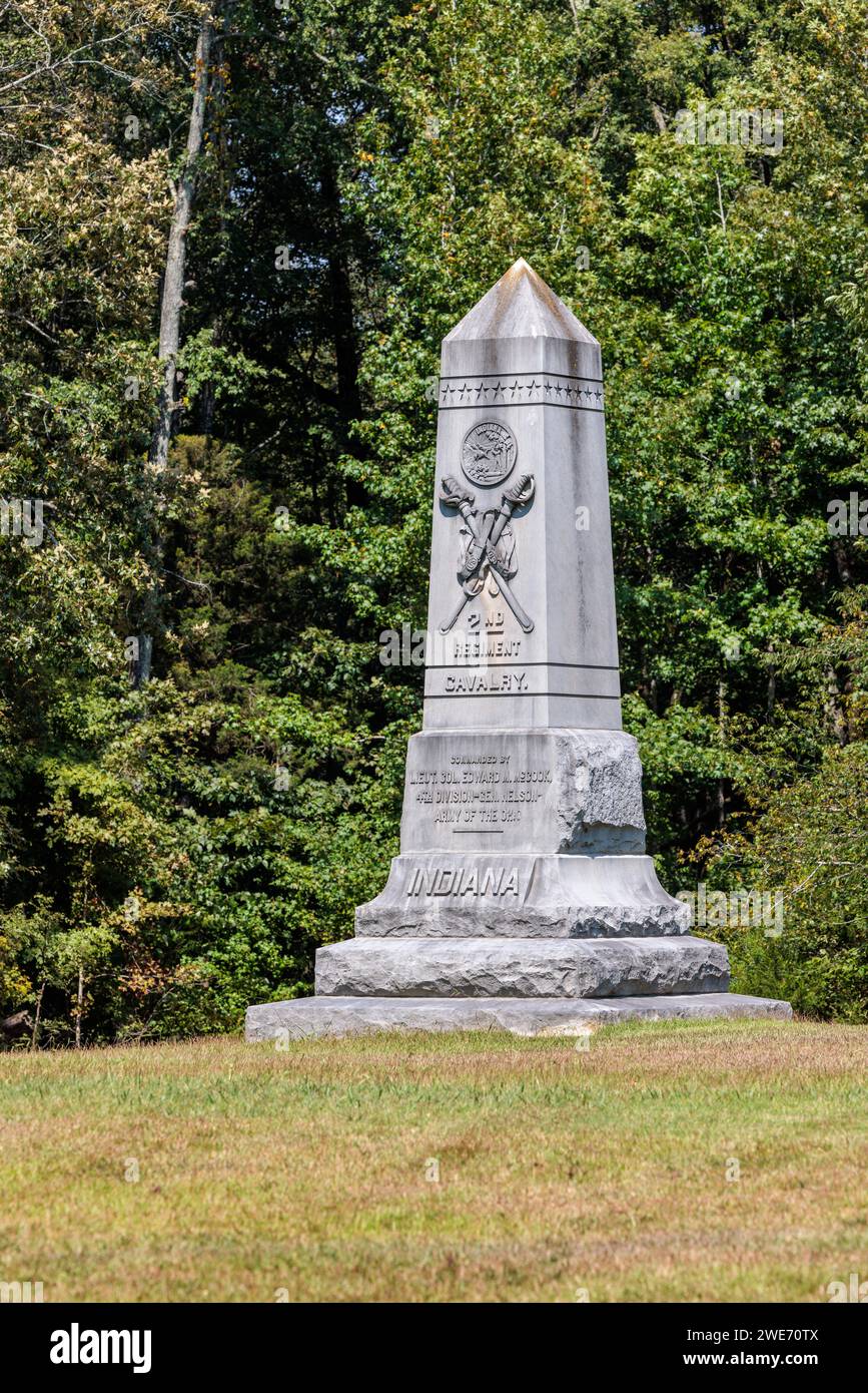 Marqueur commémoratif de l'armée de l'Ohio pour l'Indiana au parc militaire de Shiloh dans le Tennessee Banque D'Images