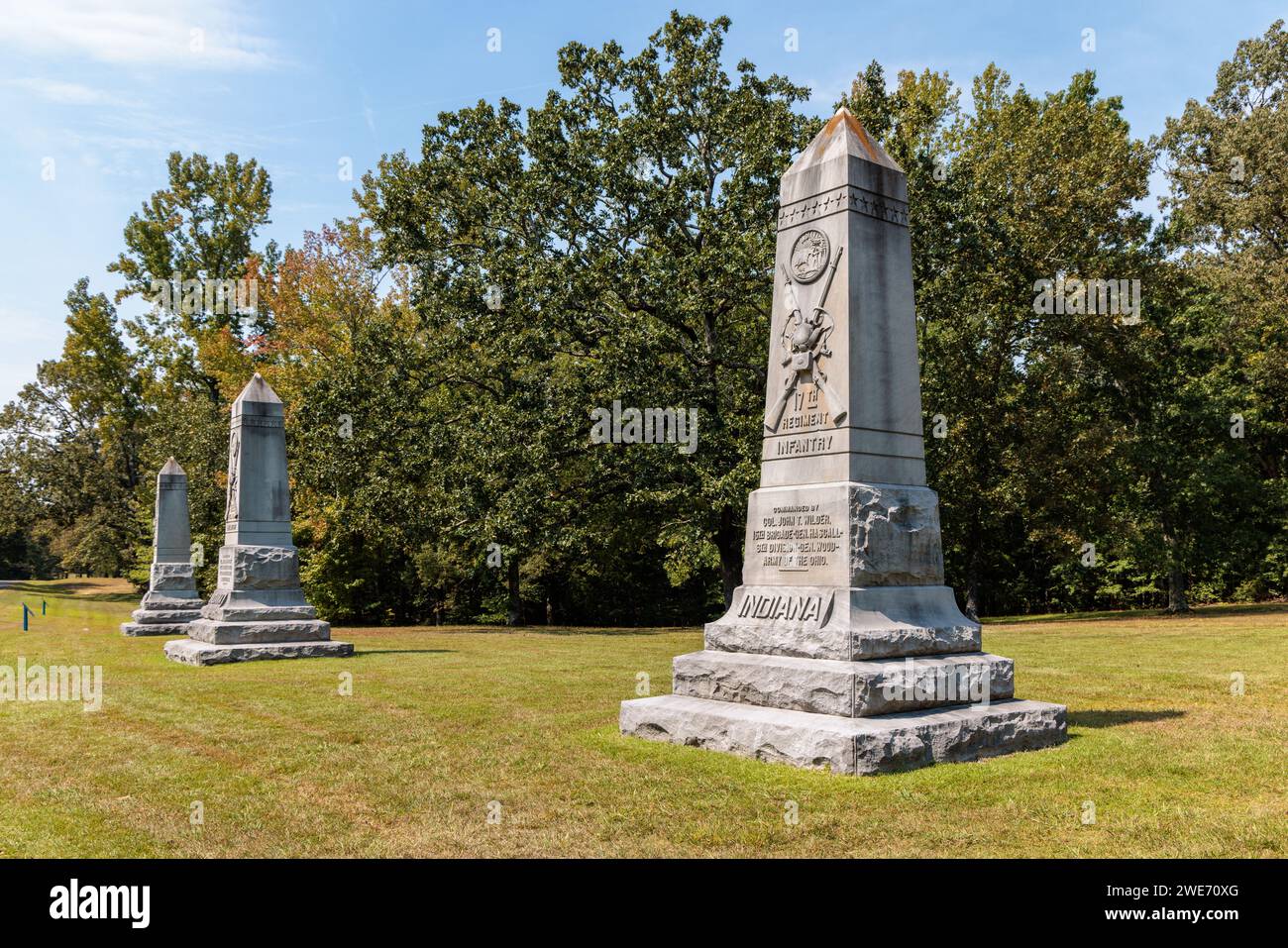 Marqueur commémoratif de l'armée de l'Ohio pour l'Indiana au parc militaire de Shiloh dans le Tennessee Banque D'Images