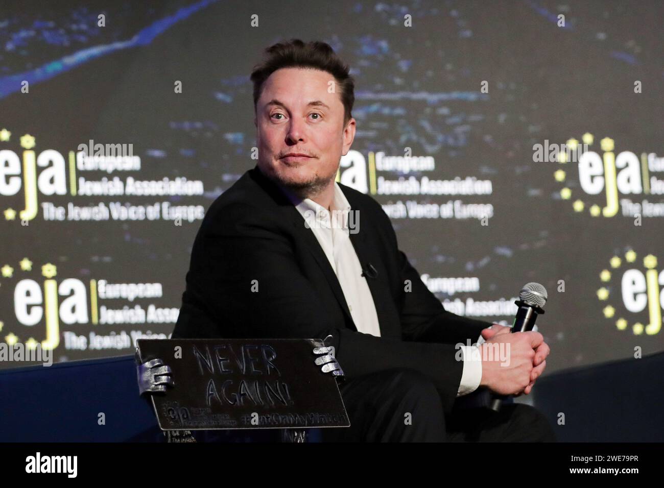 Cracovie, Pologne. 22 janvier 2024. Elon Musk de la RPA assiste à la Conférence de l'Association juive européenne à DoubleTree by Hilton à Cracovie. Conférence sur l'antisémitisme. (Photo Grzegorz Wajda/SOPA Images/Sipa USA) crédit : SIPA USA/Alamy Live News Banque D'Images