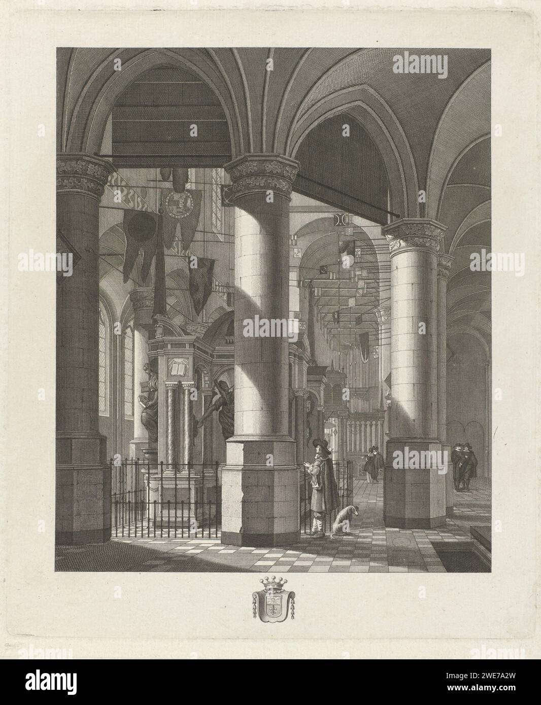 Graftombe de Willem I, Prince d'Orange, 1623, Anonyme, 1600 - 1699 tirage Graftombe ou Praalgraf de Willem I dans la Nieuwe Kerk à Delft, achevé en 1623. Au milieu d'une arme. Low Country gravure sur papier / gravure tombe-bâtiment, tombe monumentale. intérieur de l'église. Personnes historiques Nouvelle église. Delft Banque D'Images