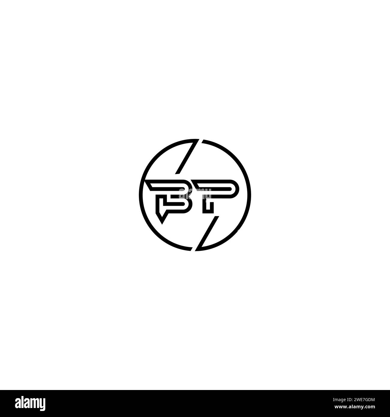 BP simple contour concept logo et cercle de conception initiale fond noir et blanc Illustration de Vecteur
