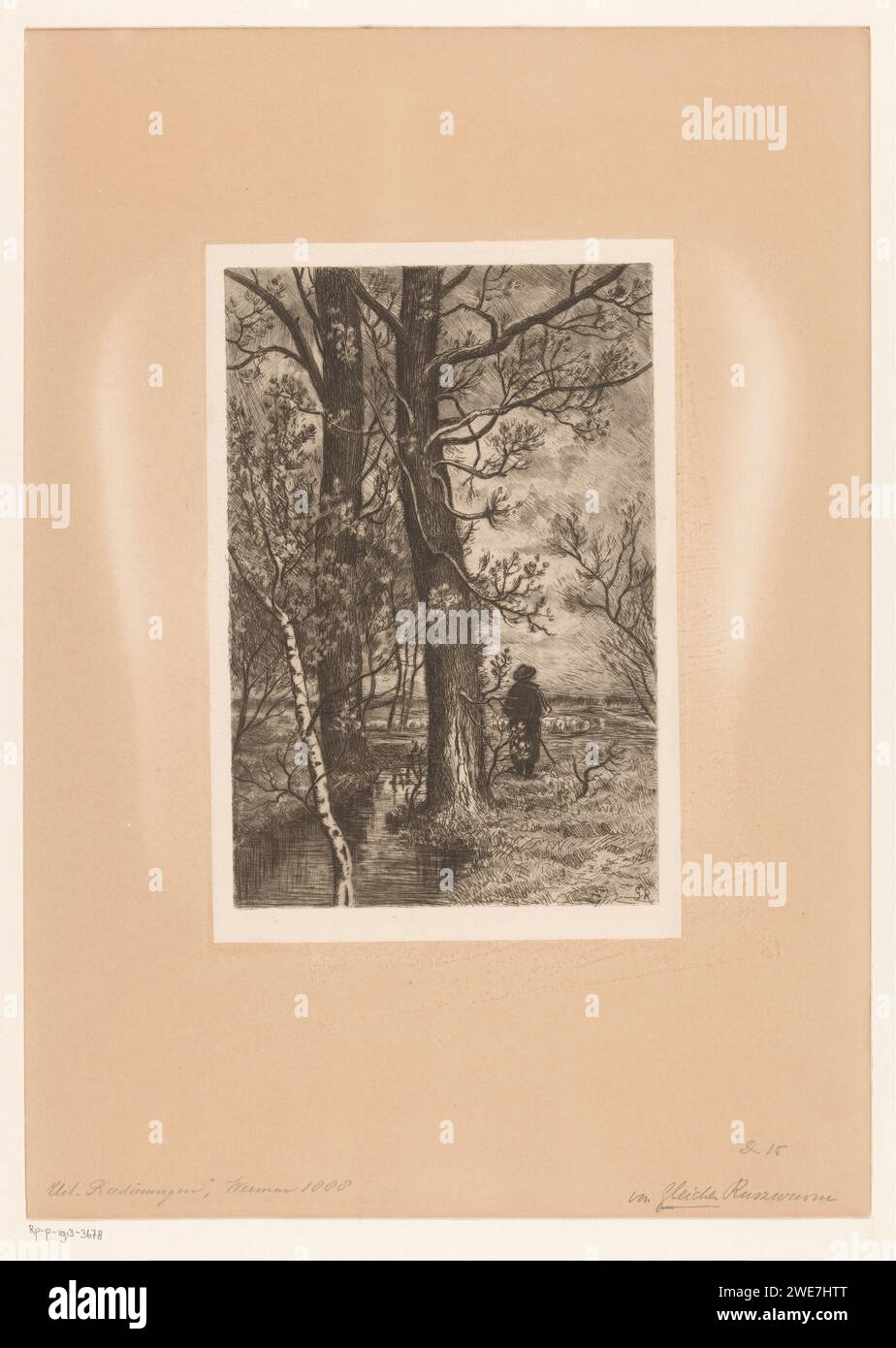 Berger avec ses moutons près de deux arbres, Heinrich Ludwig Freiherr von Gleichen-Russeswurm, 1888 impression papier gravure de Weimar / paysages de point sec. troupeaux, bergers, bergers, bergers, bergers, bergers, vache, etc. mouton Banque D'Images