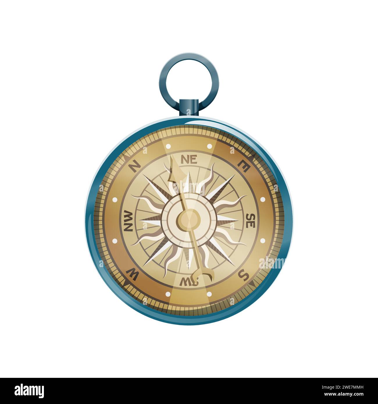 Ancienne boussole pirate, élément de navigation vectorielle isolé altéré par le temps, révèle ses détails complexes en laiton, symboles nautiques et rose des vents évoquent des histoires de haute mer et des trésors enfouis depuis longtemps Illustration de Vecteur