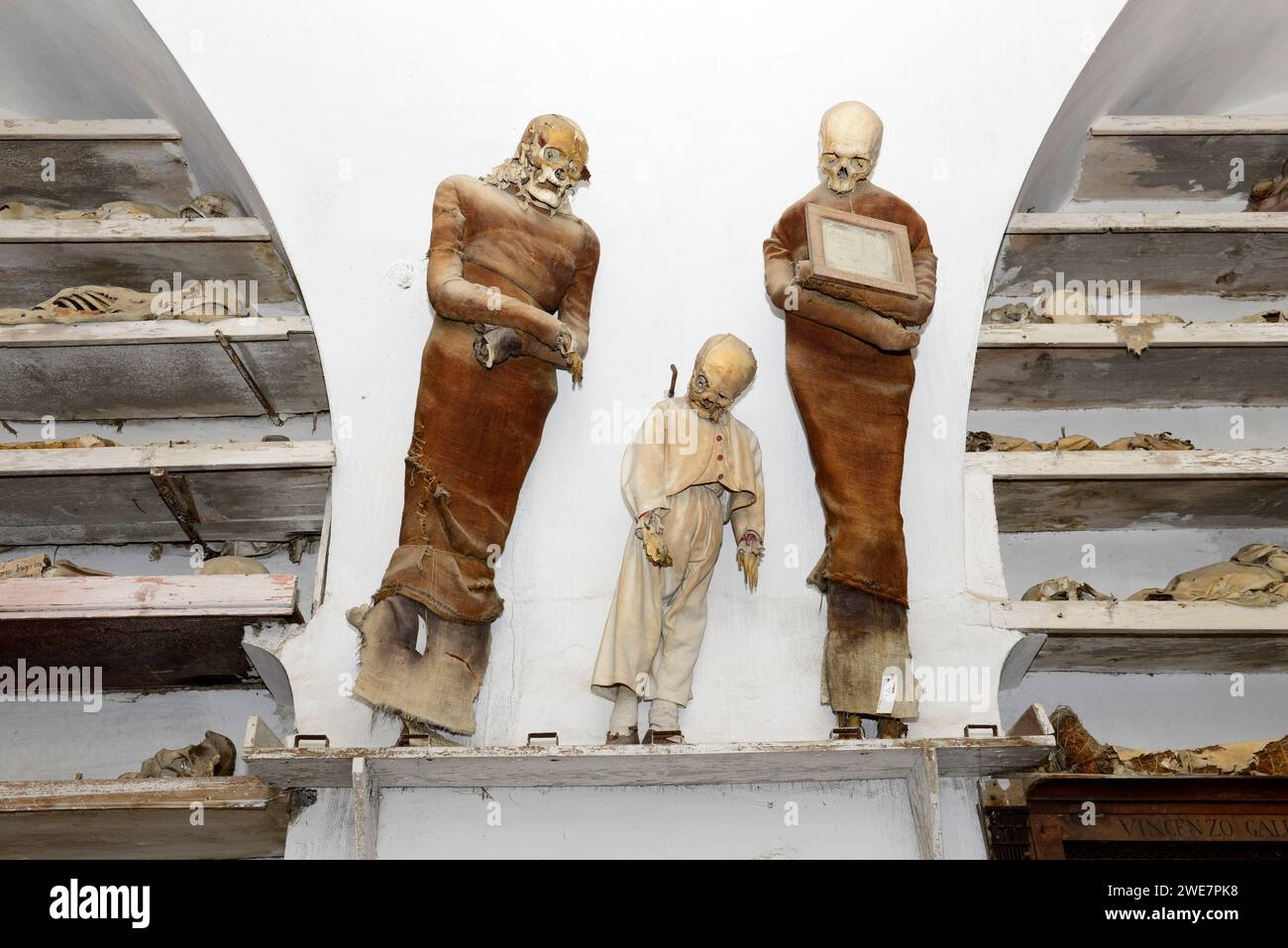 Cadavres momifiés dans les catacombes capucines de Palerme, Italie. Banque D'Images