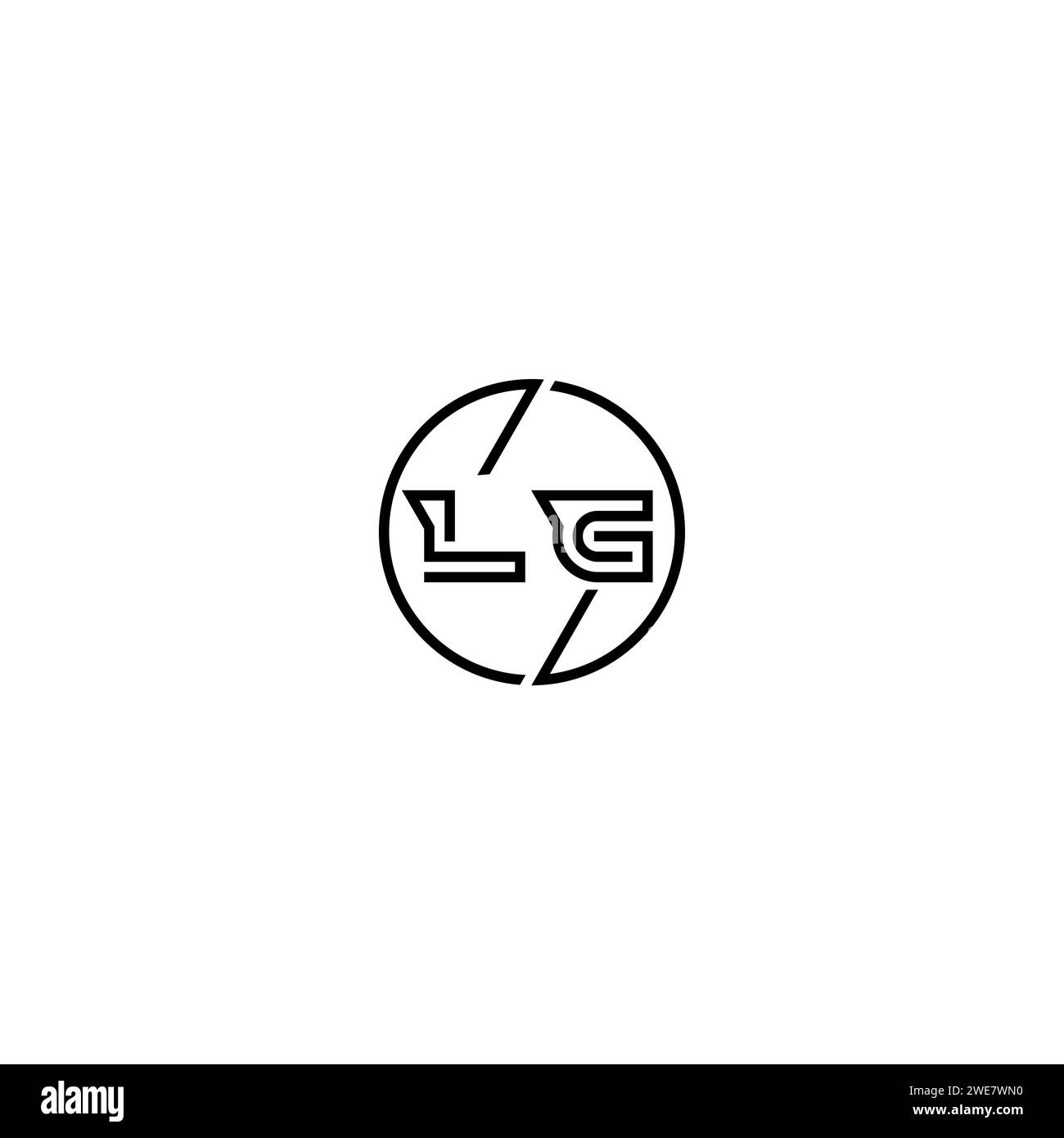 LG simple contour concept logo et cercle de conception initiale fond noir et blanc Illustration de Vecteur