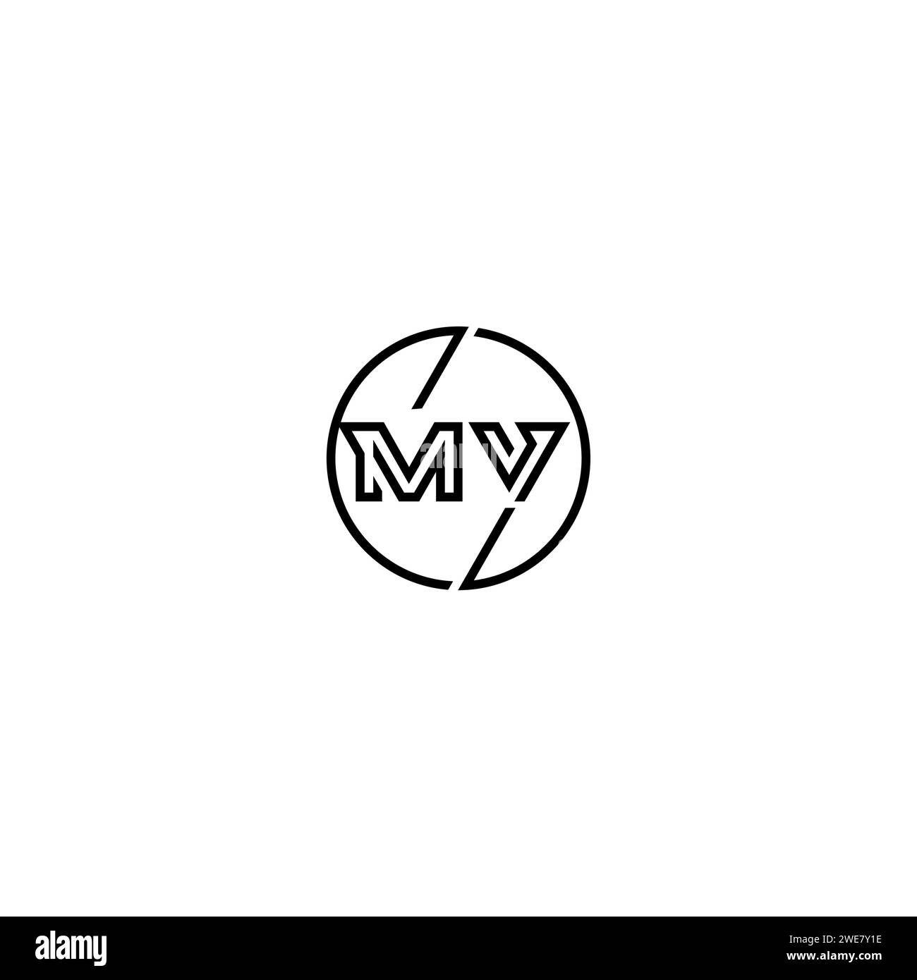 MV simple contour concept logo et cercle de conception initiale fond noir et blanc Illustration de Vecteur
