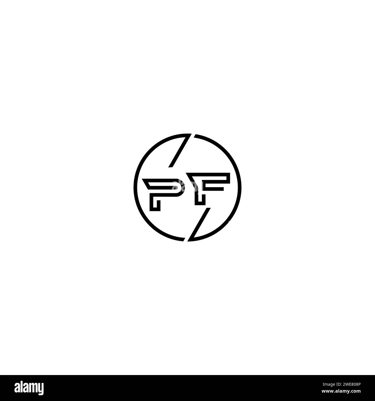 PF simple contour concept logo et cercle de conception initiale fond noir et blanc Illustration de Vecteur