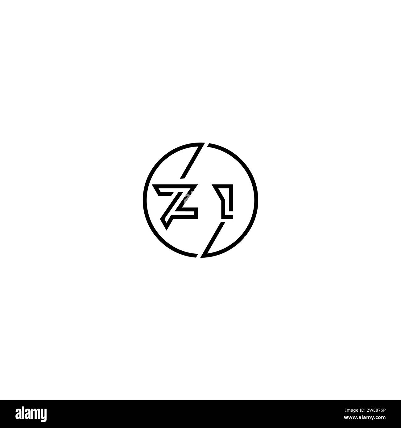 ZI simple contour concept logo et cercle de fond noir et blanc de conception initiale Illustration de Vecteur