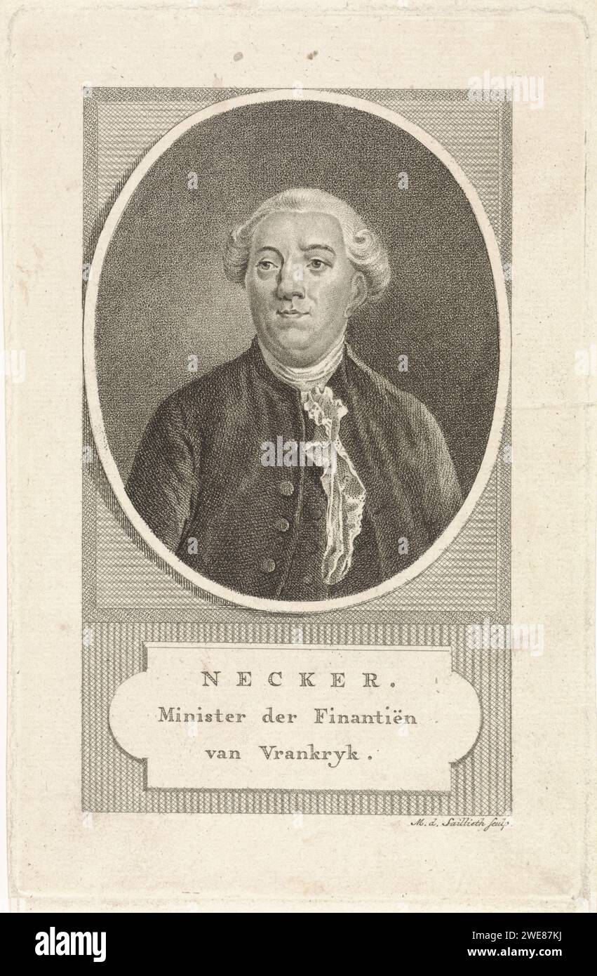 Portrait de l'homme d'État français Jacques Necker, Mathias de Sallieth, 1764 - 1791 gravure sur papier Banque D'Images