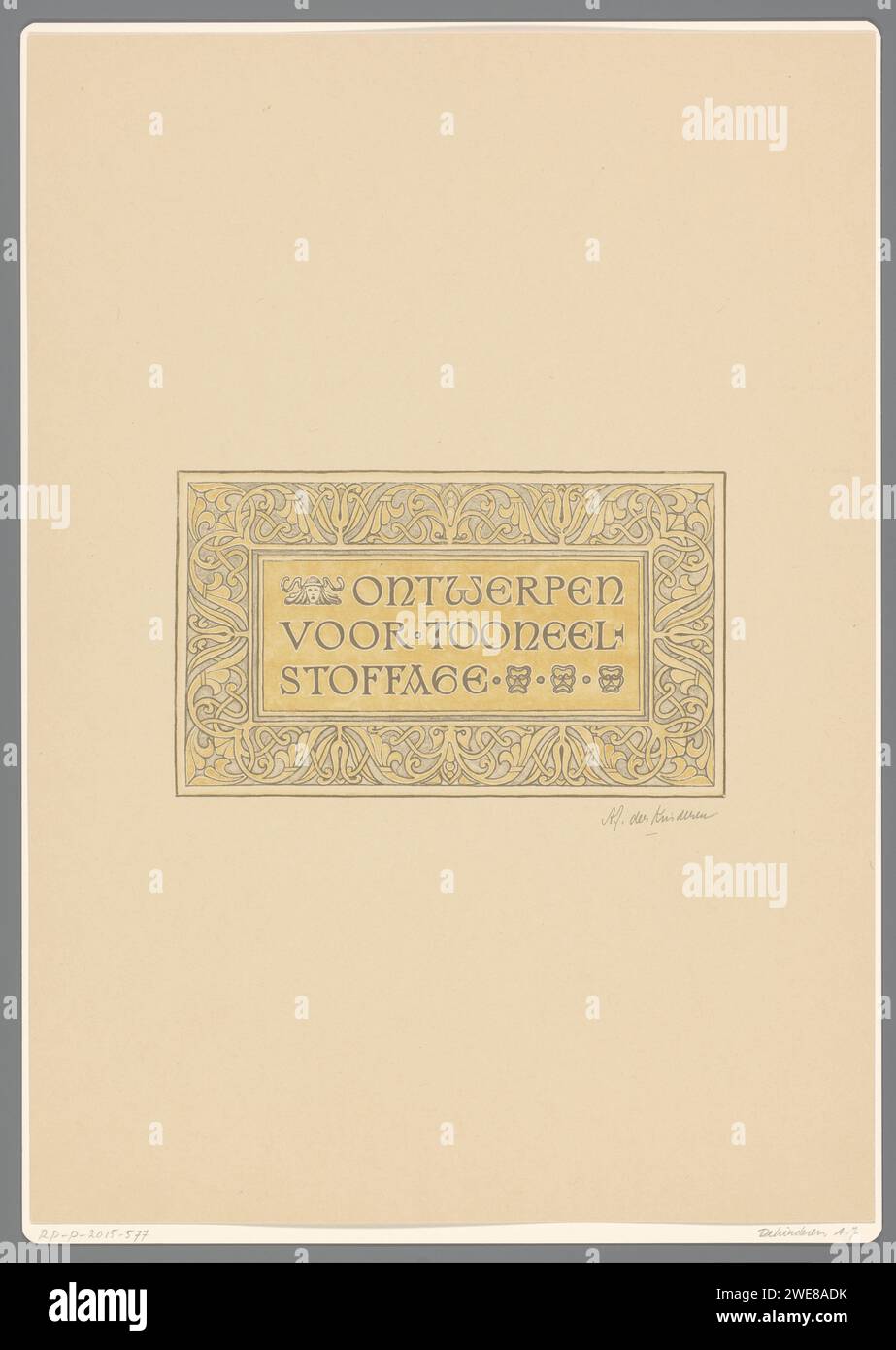 Dessins pour Toneeltaffage, Antoon Derkinderen, 1894 - 1901 imprimer Un bord décoratif avec des motifs végétaux sur le texte 'Design for Tooneelstaffage' et une tête avec casque. tête de papier (humaine) Banque D'Images
