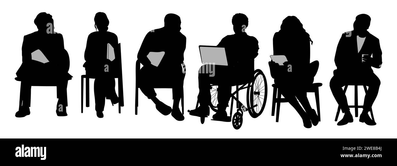 Silhouette de divers hommes d'affaires, femmes assises Illustration de Vecteur