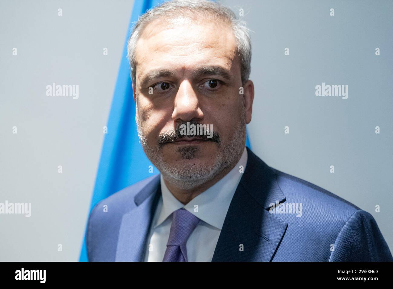 New York, New York, États-Unis. 23 janvier 2024. Le ministre des Affaires étrangères de la République de Turkiye Hakan Fidan rencontre le Secrétaire général Antonio Guterres au siège de l'ONU à New York (image de crédit : © Lev Radin/Pacific Press via ZUMA Press Wire) POUR USAGE ÉDITORIAL SEULEMENT! Non destiné à UN USAGE commercial ! Banque D'Images