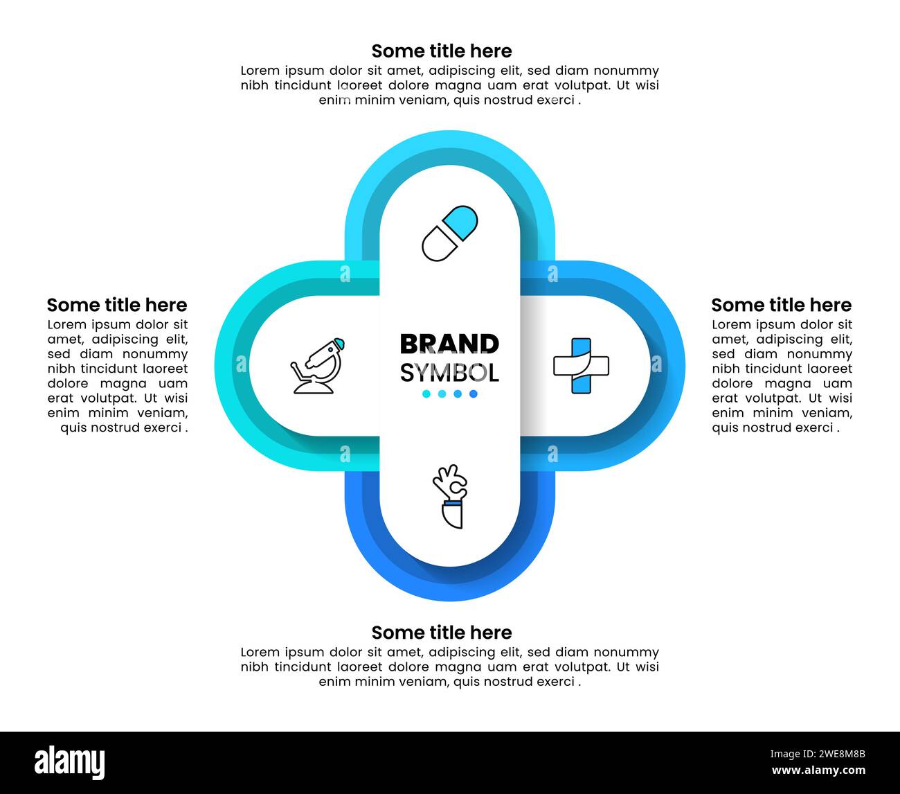 Modèle infographique avec icônes et 4 options ou étapes. Croix médicale. Peut être utilisé pour la mise en page de flux de travail, diagramme, bannière, webdesign. Illustration vectorielle Illustration de Vecteur