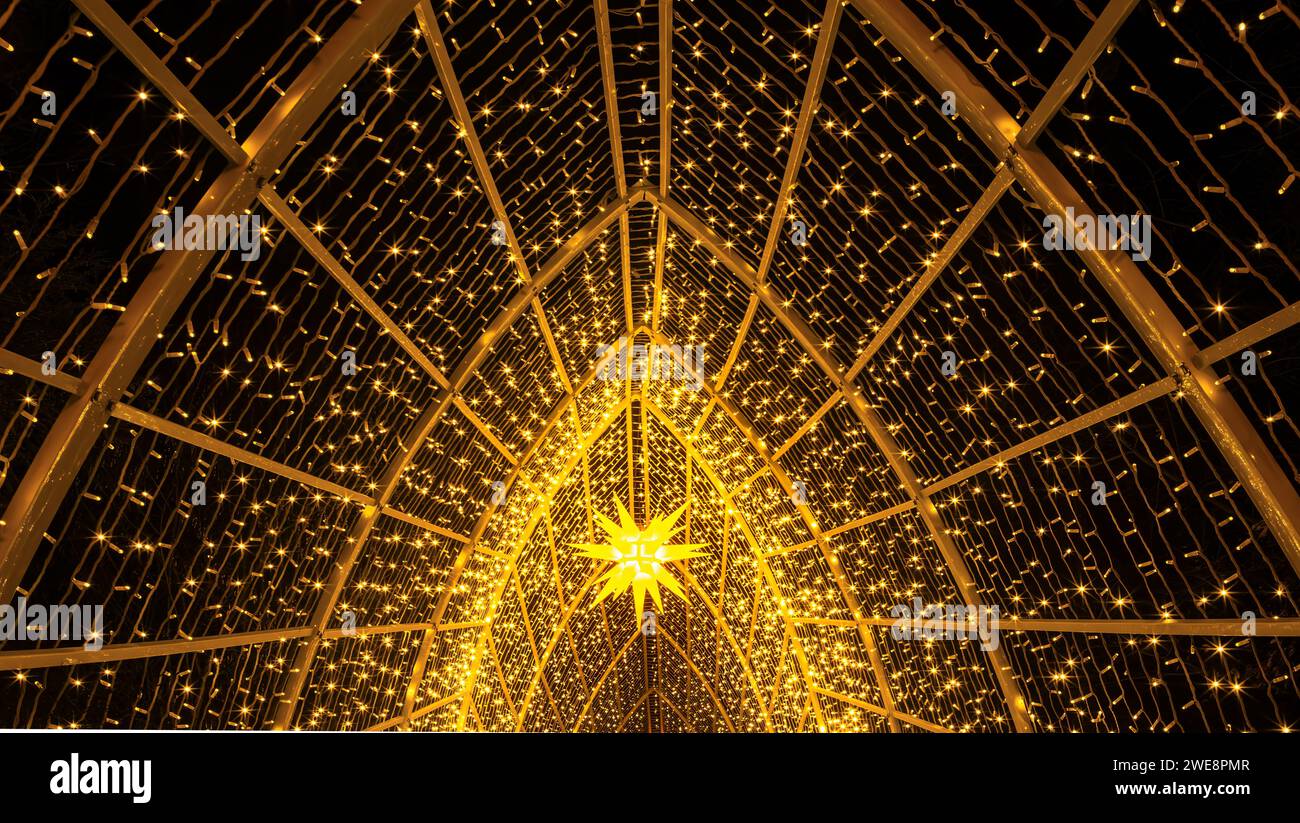 Mainau, Allemagne - 27 décembre 2023 : un jardin de Noël est un événement de Noël avec de belles créations lumineuses et illuminations sur l'île de Mainau Banque D'Images Mainau, Allemagne - 27 décembre 2023 : un jardin de Noël est un événement de Noël avec de belles créations lumineuses et illuminations sur l'île de Mainau Banque D'Images