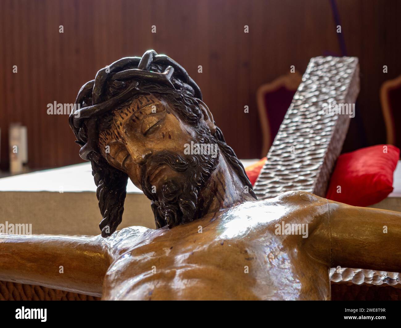 Christ de l'espérance de Huesca. Semaine Sainte Huesca. Christ Parish of Perpetual Help Banque D'Images