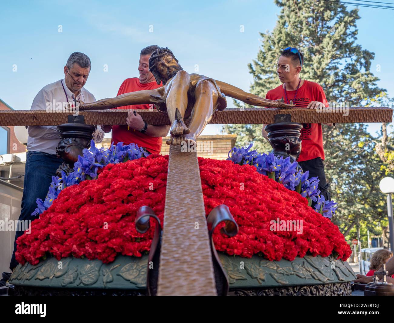 Christ de l'espérance de Huesca. Semaine Sainte Huesca. Christ Parish of Perpetual Help Banque D'Images