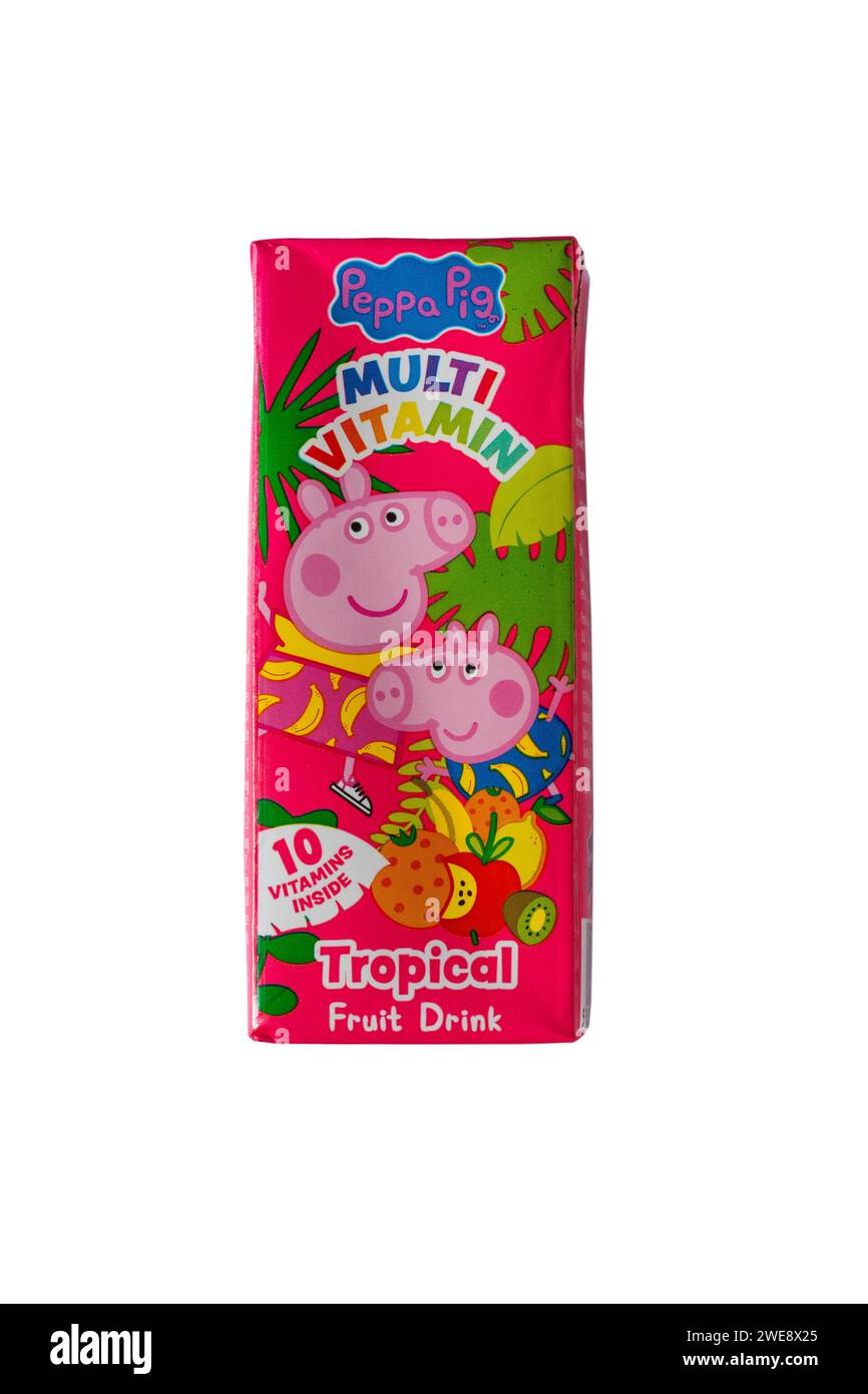 Carton de Peppa Pig Multi Vitamin Tropical fruit Drink isolé sur fond blanc Banque D'Images