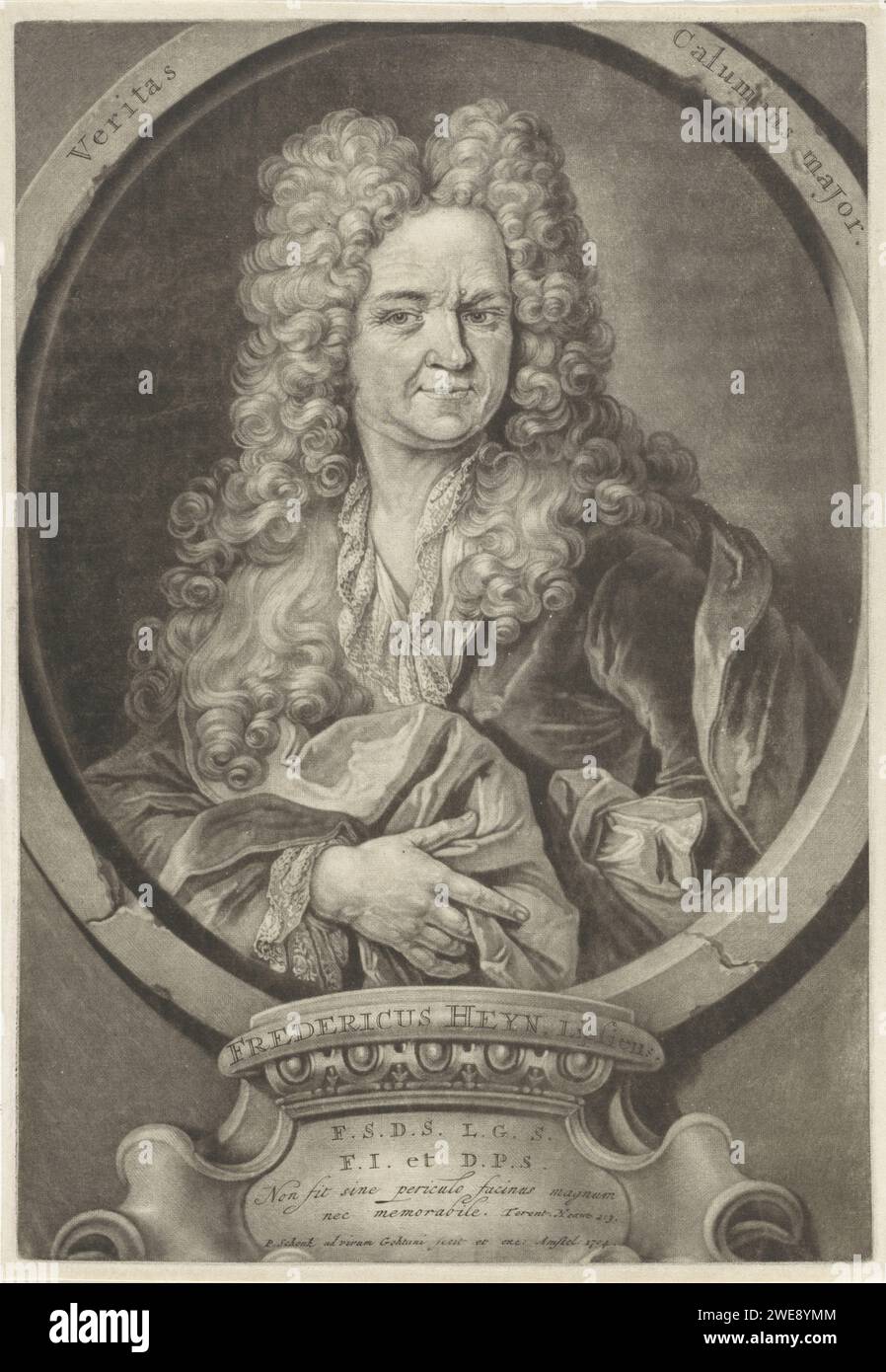 Portrait de Friedrich Heyn, Pieter Schenk (I), perruque gravure sur papier Amsterdam en 1704 exemplaires Banque D'Images