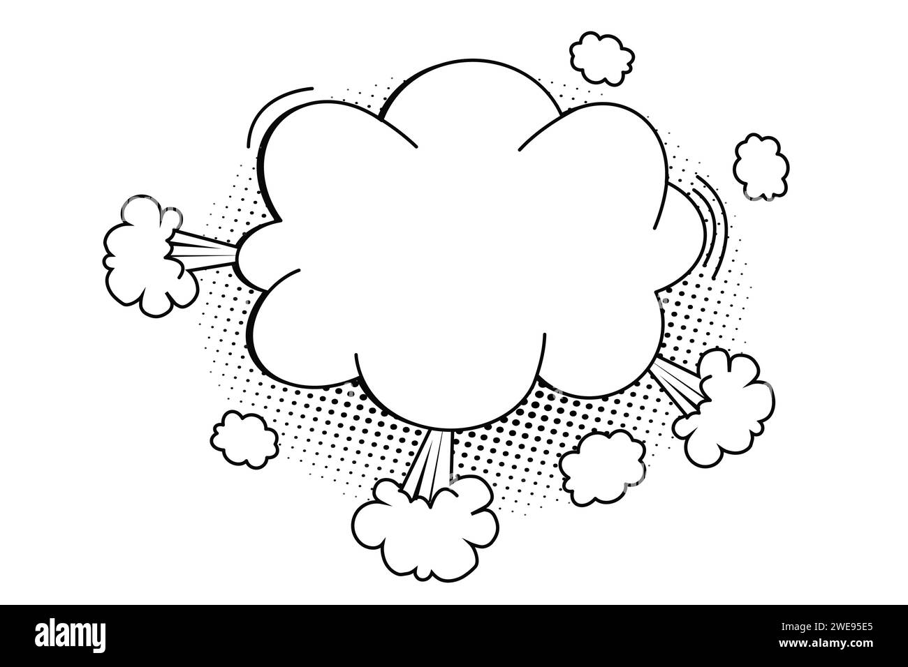 Pow bubble discours comique expression cadre dessin animé doodle isolé sur fond blanc. Effet d'explosion de boom, décoration de demi-teinte,. Illustration vectorielle Illustration de Vecteur