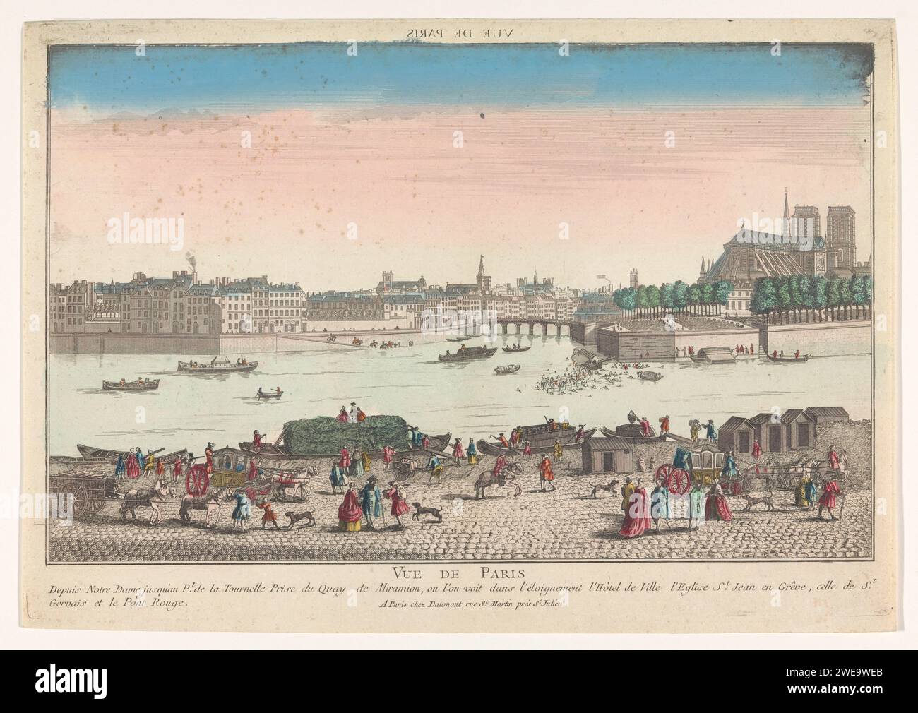 Vue de la ville de Paris vue du Quai de miramion, Jean-François Daumont, 1745 - 1775 estampe au milieu le Pont Rouge sur la Seine et à droite la cathédrale notre-Dame. En arrière-plan l'église Saint-Gervais-Saint-Protais, l'église Saint-Jean-en-grave et la mairie. Editeur : Parisprint Maker : France paper. aquarelle (peinture) gravure / pinceau vue sur la ville en général ; 'veduta' (+ ville(-scape) avec figures, staffage). pont en ville à travers la rivière, canal, etc (+ city(-scape) avec chiffres, staffage). église (extérieur). townhall Paris. Seine. Notre Dame. Stadhuis. Saint Banque D'Images Vue de la ville de Paris vue du Quai de miramion, Jean-François Daumont, 1745 - 1775 estampe au milieu le Pont Rouge sur la Seine et à droite la cathédrale notre-Dame. En arrière-plan l'église Saint-Gervais-Saint-Protais, l'église Saint-Jean-en-grave et la mairie. Editeur : Parisprint Maker : France paper. aquarelle (peinture) gravure / pinceau vue sur la ville en général ; 'veduta' (+ ville(-scape) avec figures, staffage). pont en ville à travers la rivière, canal, etc (+ city(-scape) avec chiffres, staffage). église (extérieur). townhall Paris. Seine. Notre Dame. Stadhuis. Saint Banque D'Images