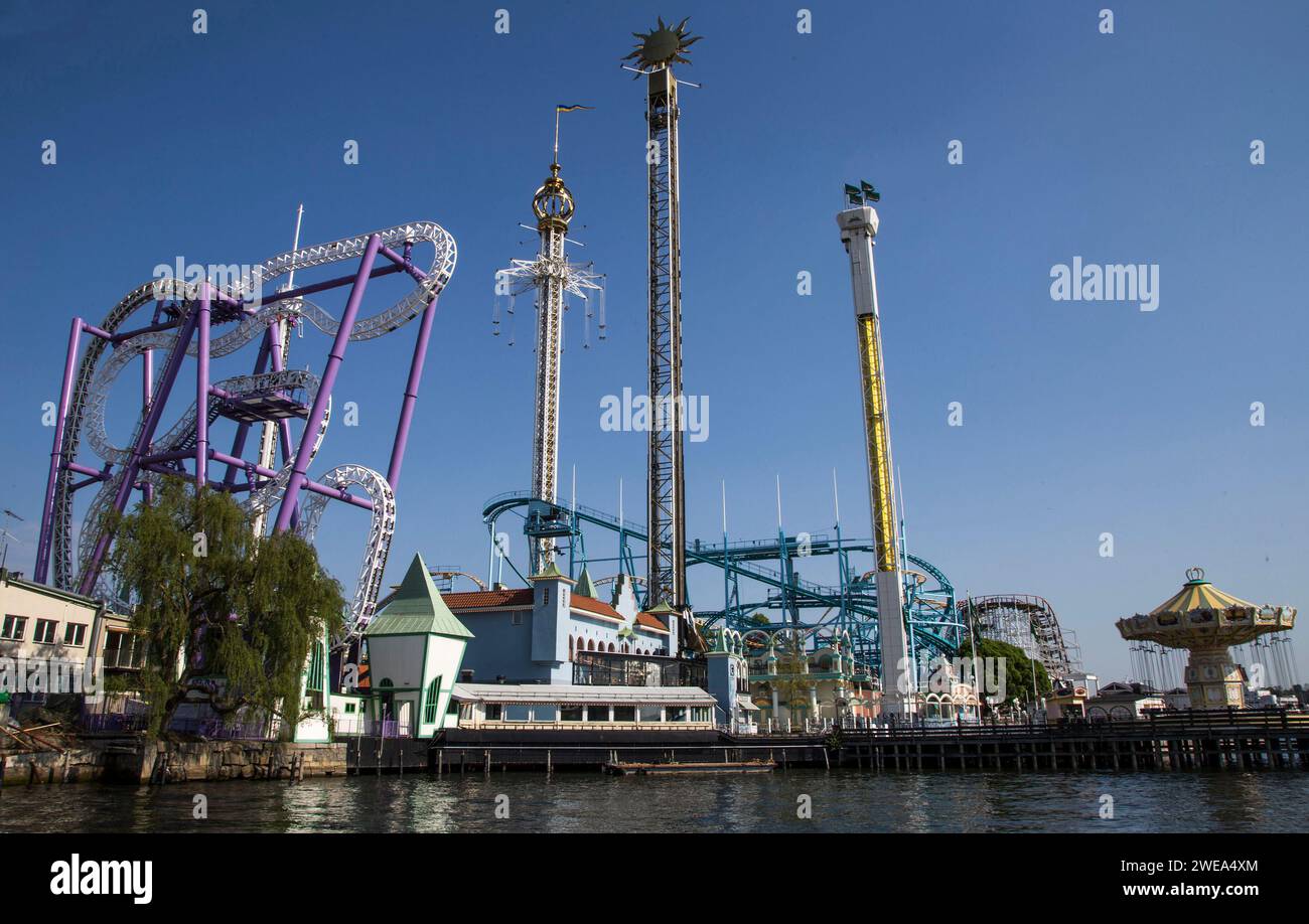 Stockholm : parc d'attractions Gröna Lund, île de Djurgarden Banque D'Images