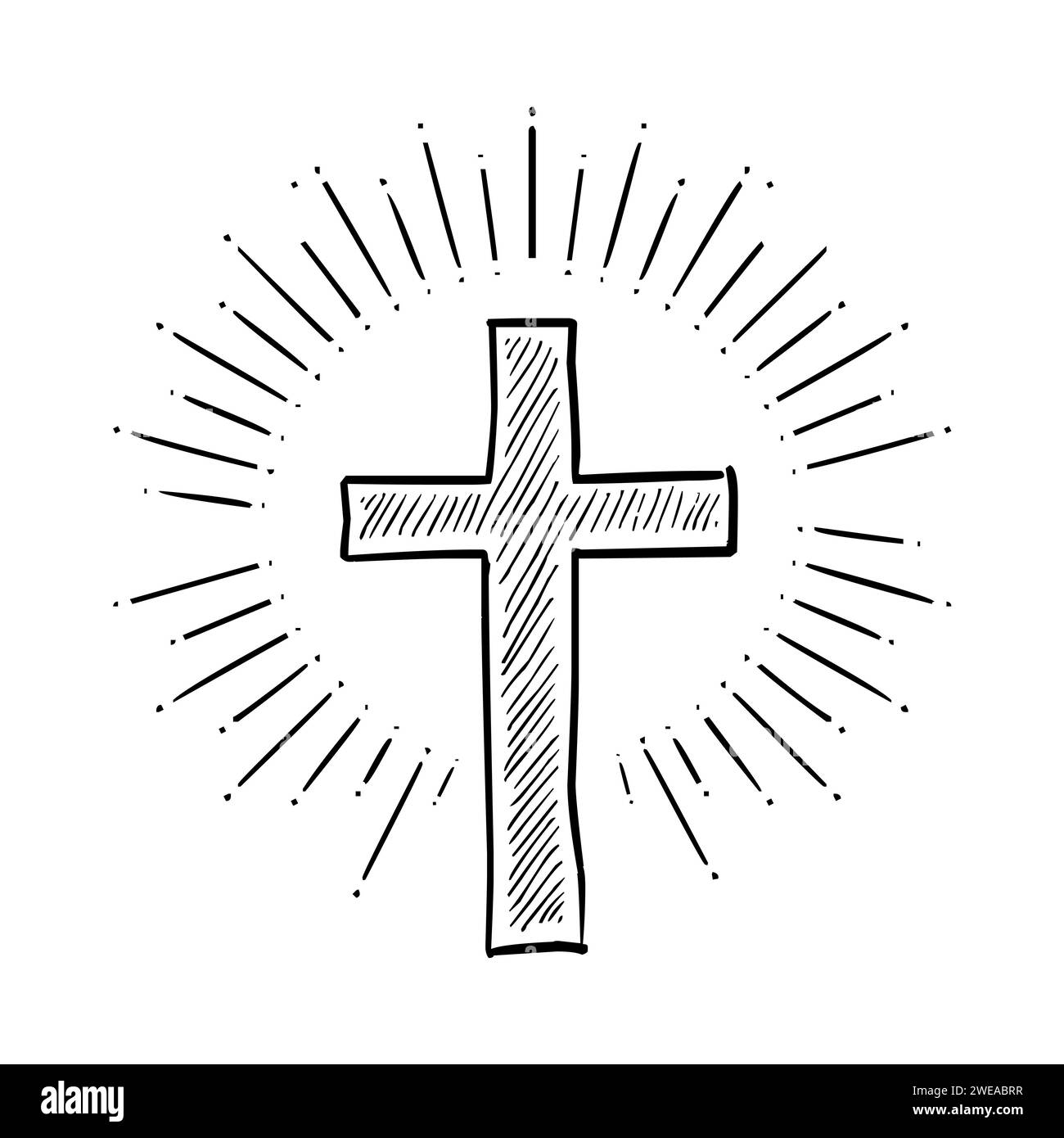 Christian Cross Sketch avec Sunburst Vector Illustration Illustration de Vecteur