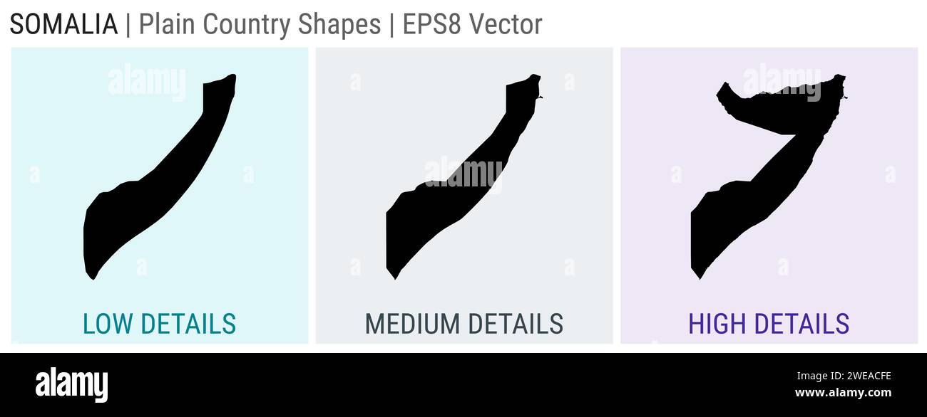 Somalie - forme de pays simple. Cartes détaillées basses, moyennes et hautes de la Somalie. Illustration vectorielle EPS8. Illustration de Vecteur