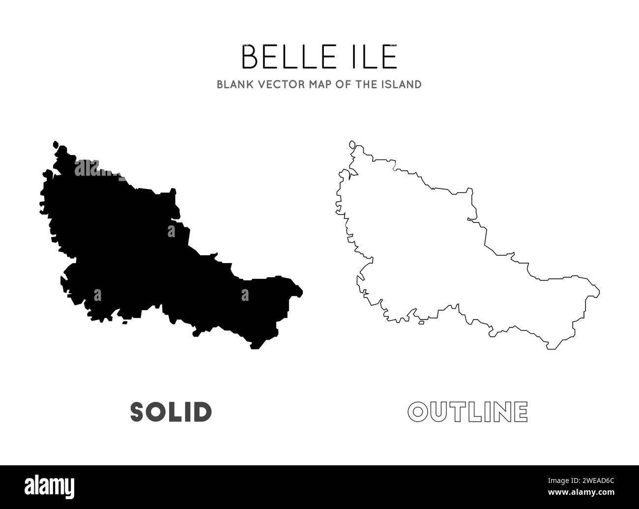 Carte Belle Ile. Carte vectorielle vierge de l'île. Borders of Belle