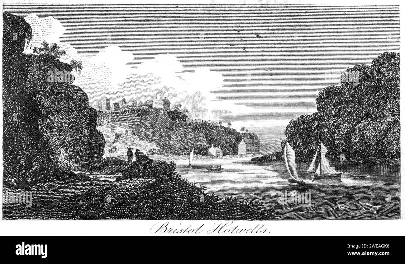 Gravure de Bristol Hotwells UK numérisée à haute résolution à partir d'un livre imprimé en 1806. Cette image est considérée comme libre de tout droit d'auteur historique. Banque D'Images