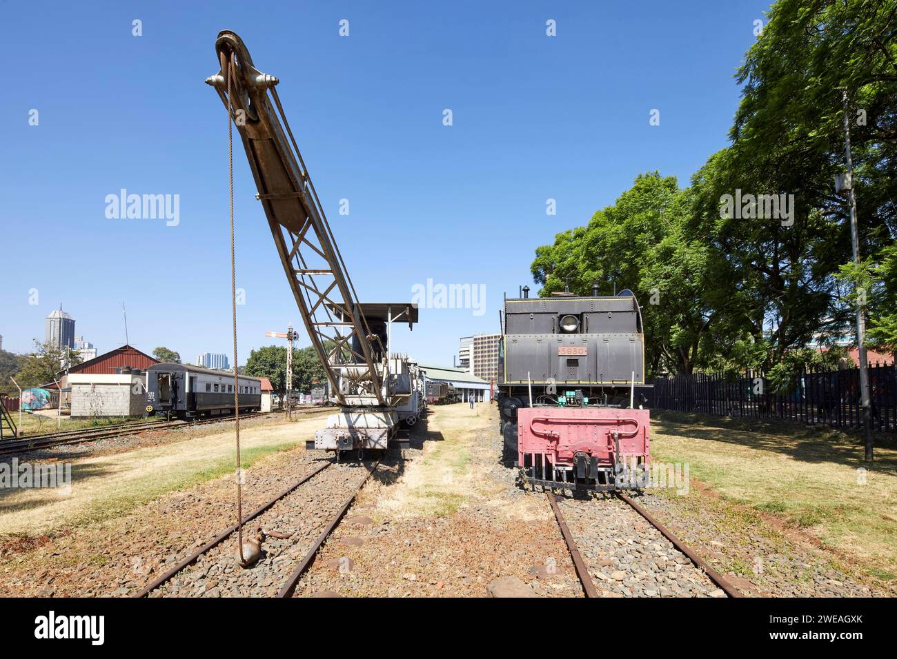 Grue de chemin de fer, East African Railways, Mount Shengena Beyer Peacock Co. Locomotive au Musée ferroviaire de Nairobi, Nairobi, Kenya, Afrique Banque D'Images