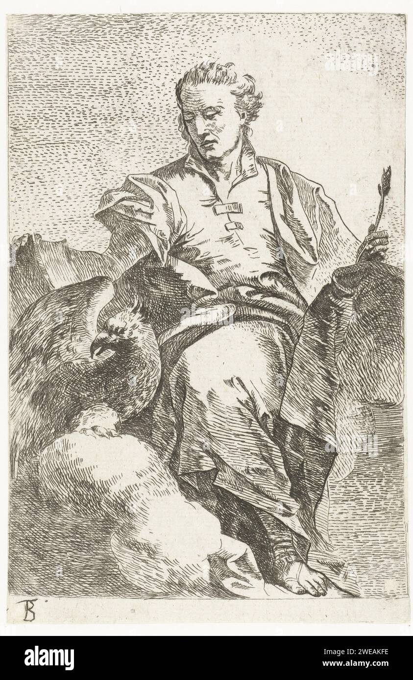 Evangelist Johannes met Adelaar, Giovanni Battista Tiepolo (attribut à), 1700 - 1799 papier gravure de l'apôtre Jean l'Evangéliste ; attributs possibles : livre, chaudron, calice avec serpent, aigle, palm, faites défiler Banque D'Images